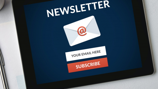 tablet device with an email newsletter subscription onscreen
