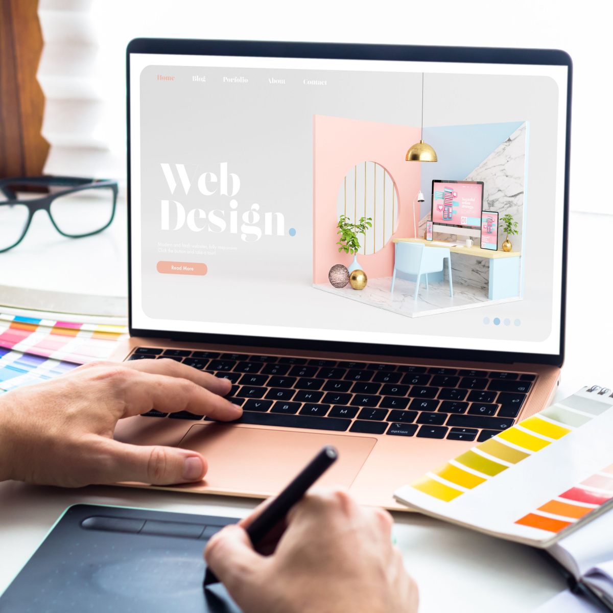 Artist plans a Houston web design’s color scheme.