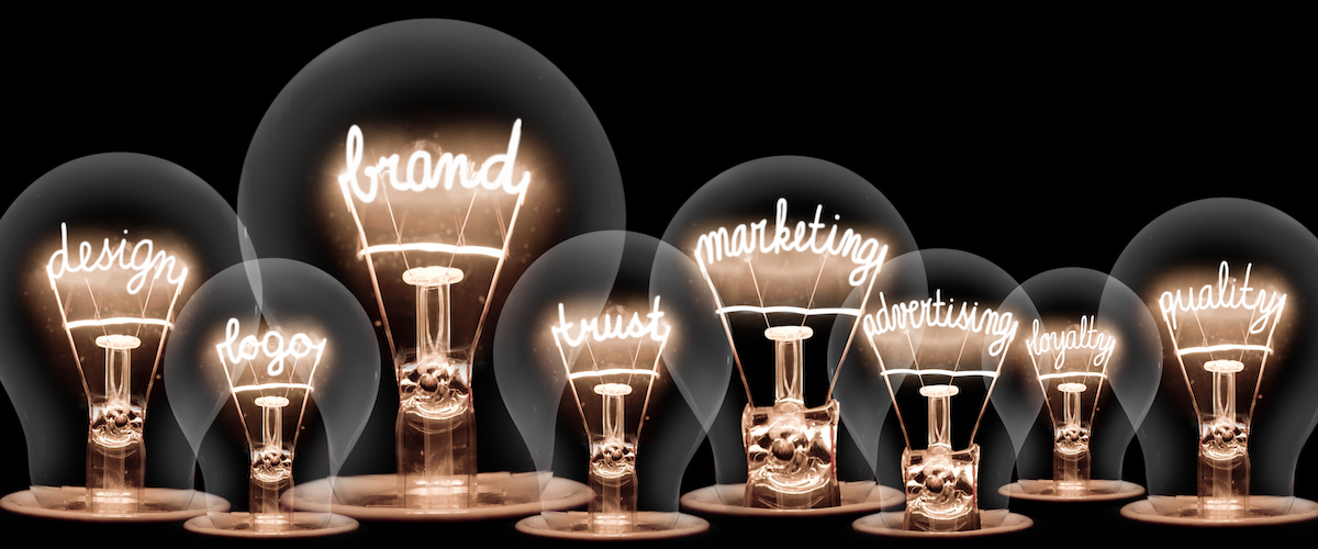 Lightbulbs that say branding, advertising, marketing, trust, quality