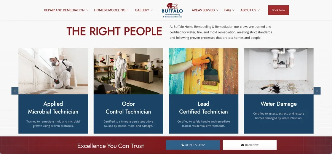 Buffalo Home Remodeling certified technicians — microbial, odor control, lead certified, and water damage
