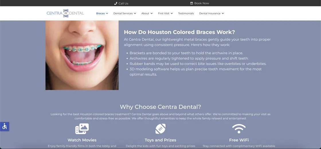 Centra Dental's previous website — dark dated design before the INFINI redesign