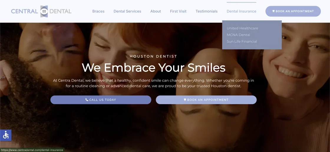 New Centra Dental homepage — We Embrace Your Smiles hero by INFINI Marketing