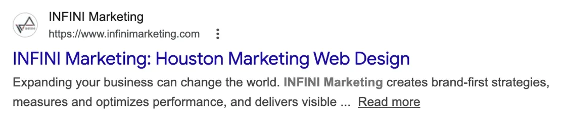 INFINI Marketing's Google search result showing a Read more deep link