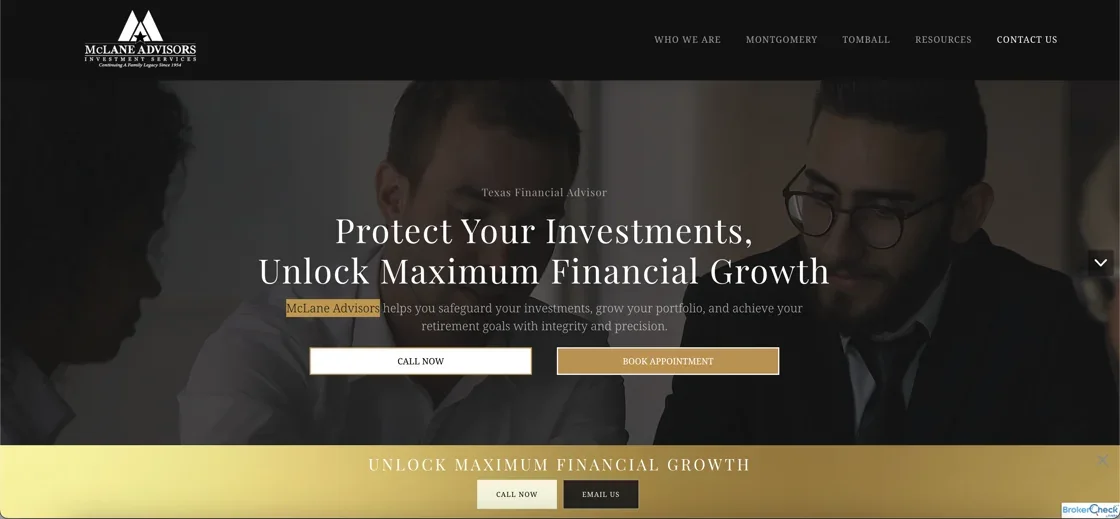 McLane Advisors homepage hero — Protect Your Investments, Unlock Maximum Financial Growth