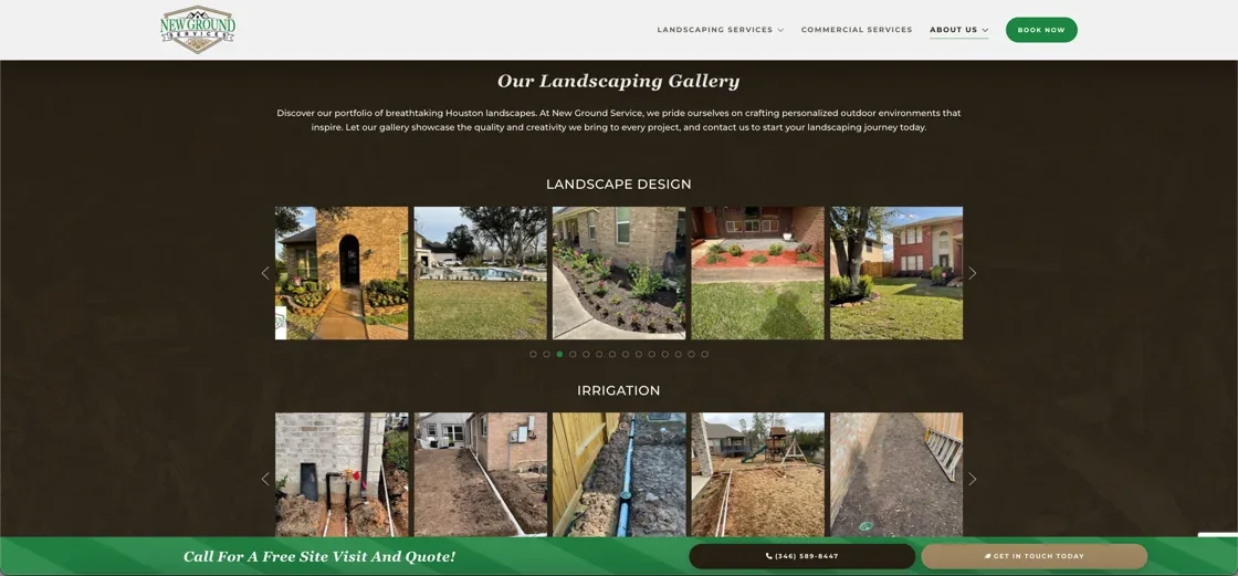New Ground Services landscaping gallery with landscape design and irrigation project rows