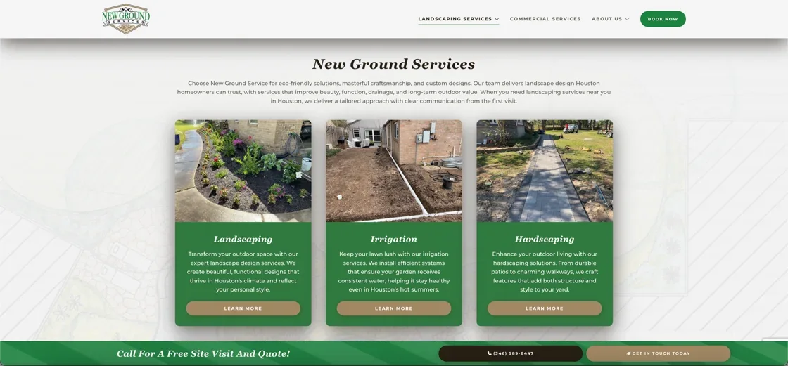 New Ground Services service cards for landscaping, irrigation, and hardscaping