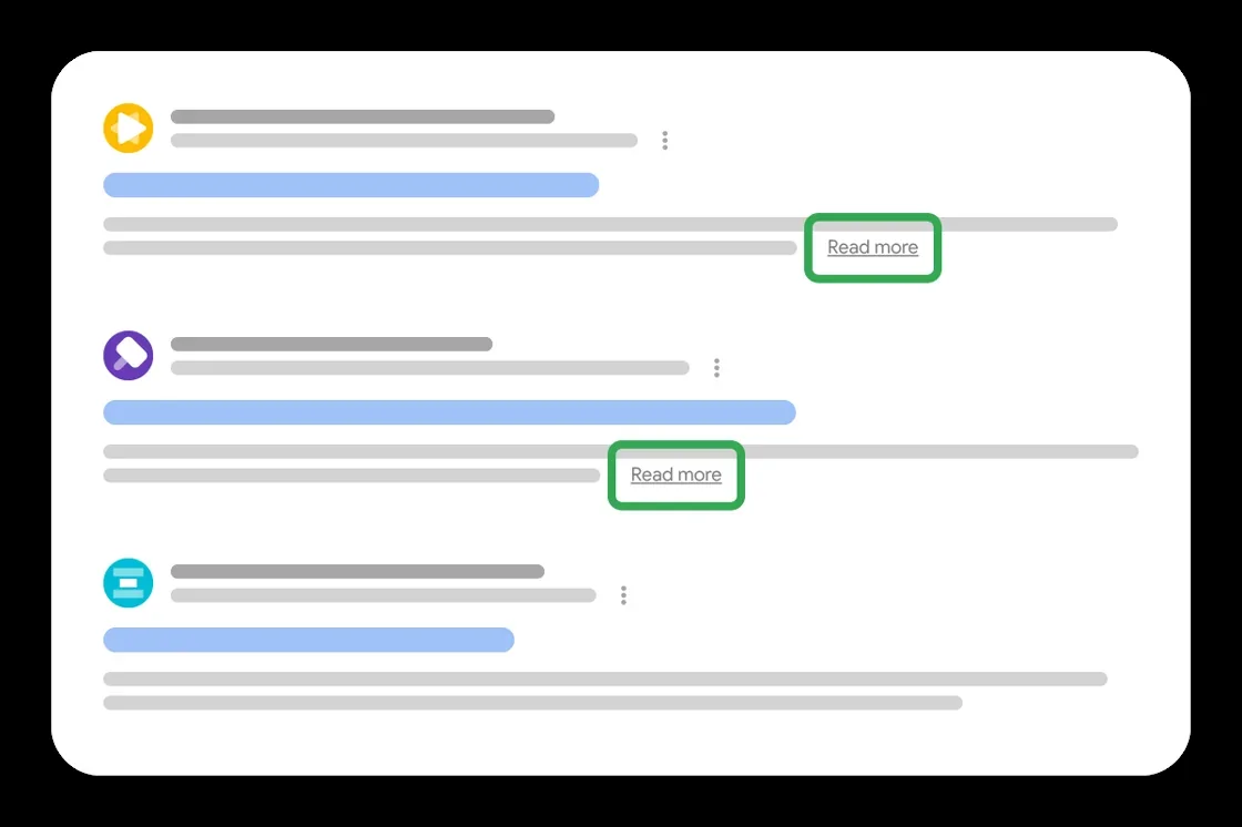 Diagram of Google search results showing Read more deep links in snippets
