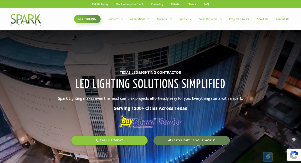 Spark Lighting is a turnkey LED lighting contractor serving commercial, government, industrial, and sports clients throughout Texas.