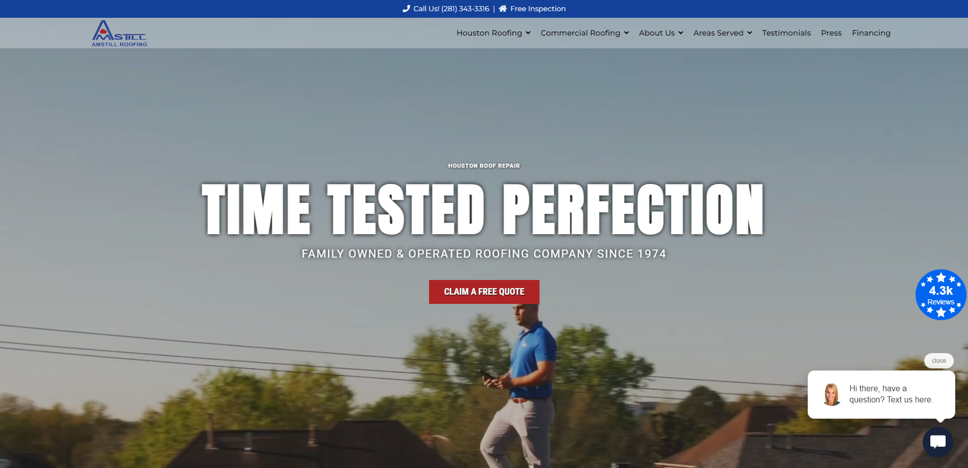 Amstill Roofing Webpage Hero Section made by INFINI Marketing