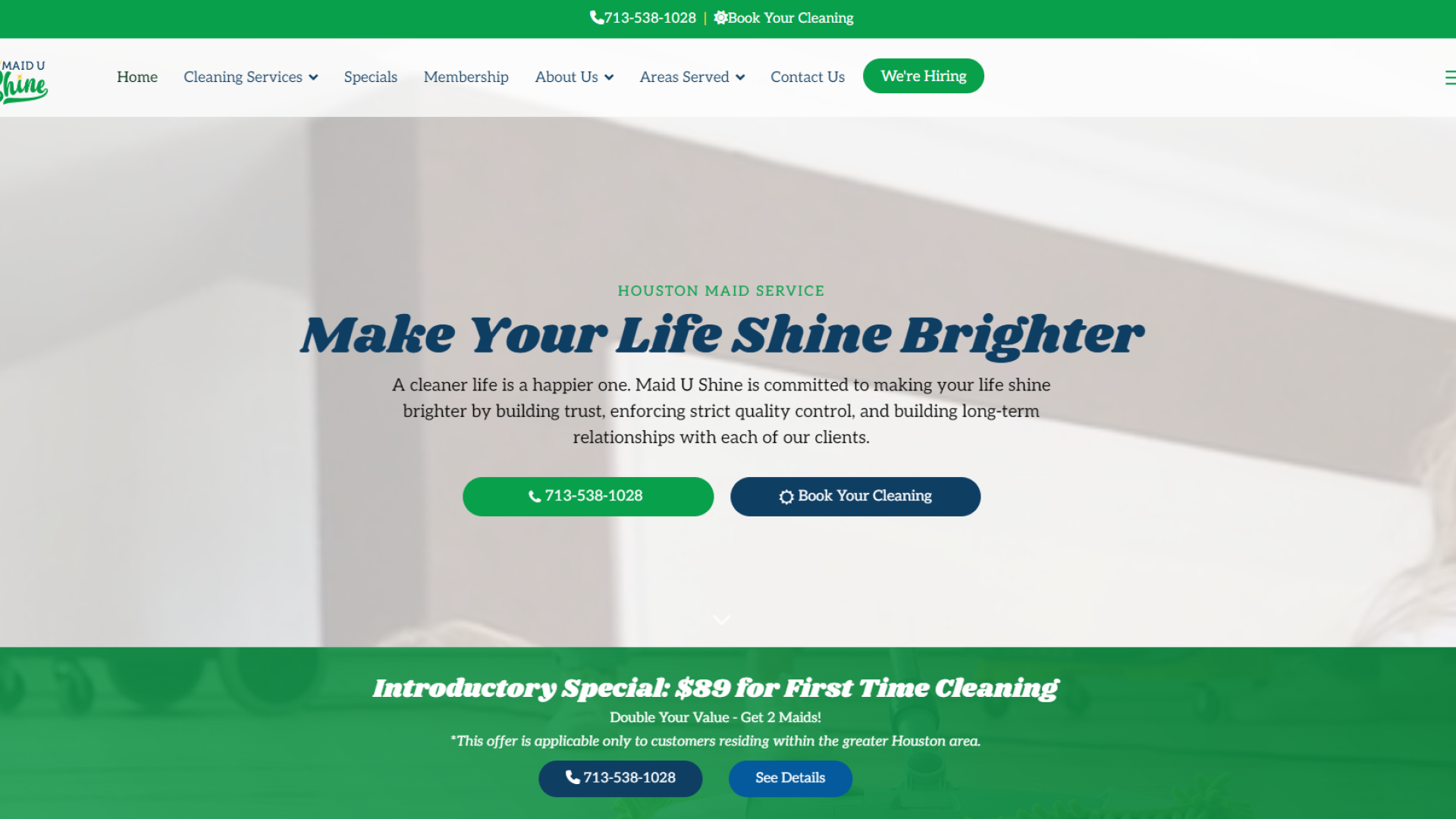 Maid U Shine is a family-owned cleaning company in Houston that offers eco-friendly and customizable cleaning packages.