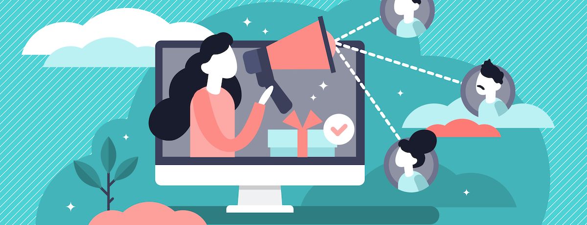 graphic design of a customer referring her friends to a business in exchange for a reward