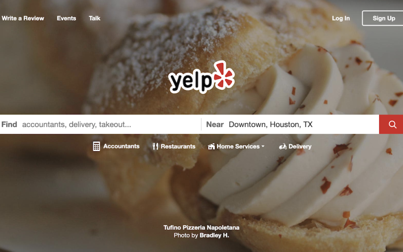 Yelp desktop homepage