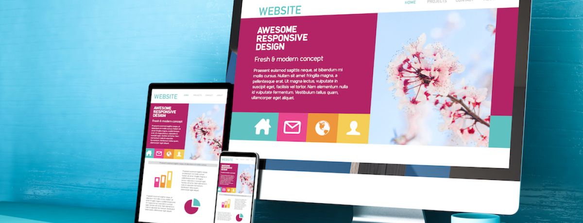 Computer monitor displaying website design template