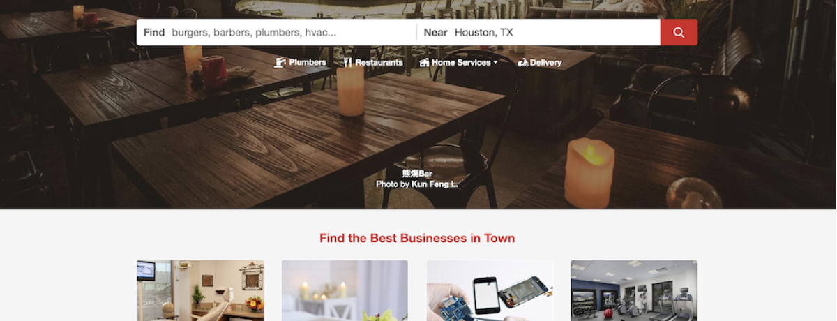 yelp home screen showing best local businesses
