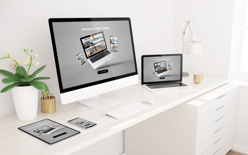 clean computer set up on a responsive website