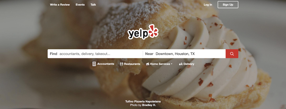 Yelp desktop homepage