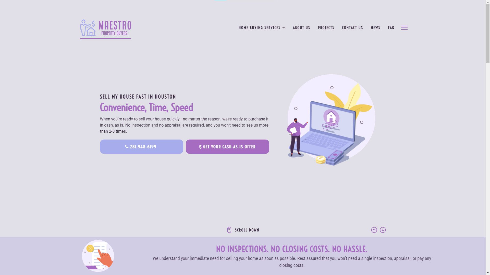 Maestro Property Buyers Webpage Hero Section made by INFINI Marketing