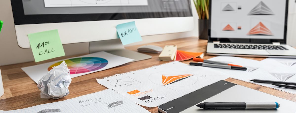 Houston graphic designer's desk while working on brand new logo design for a small business