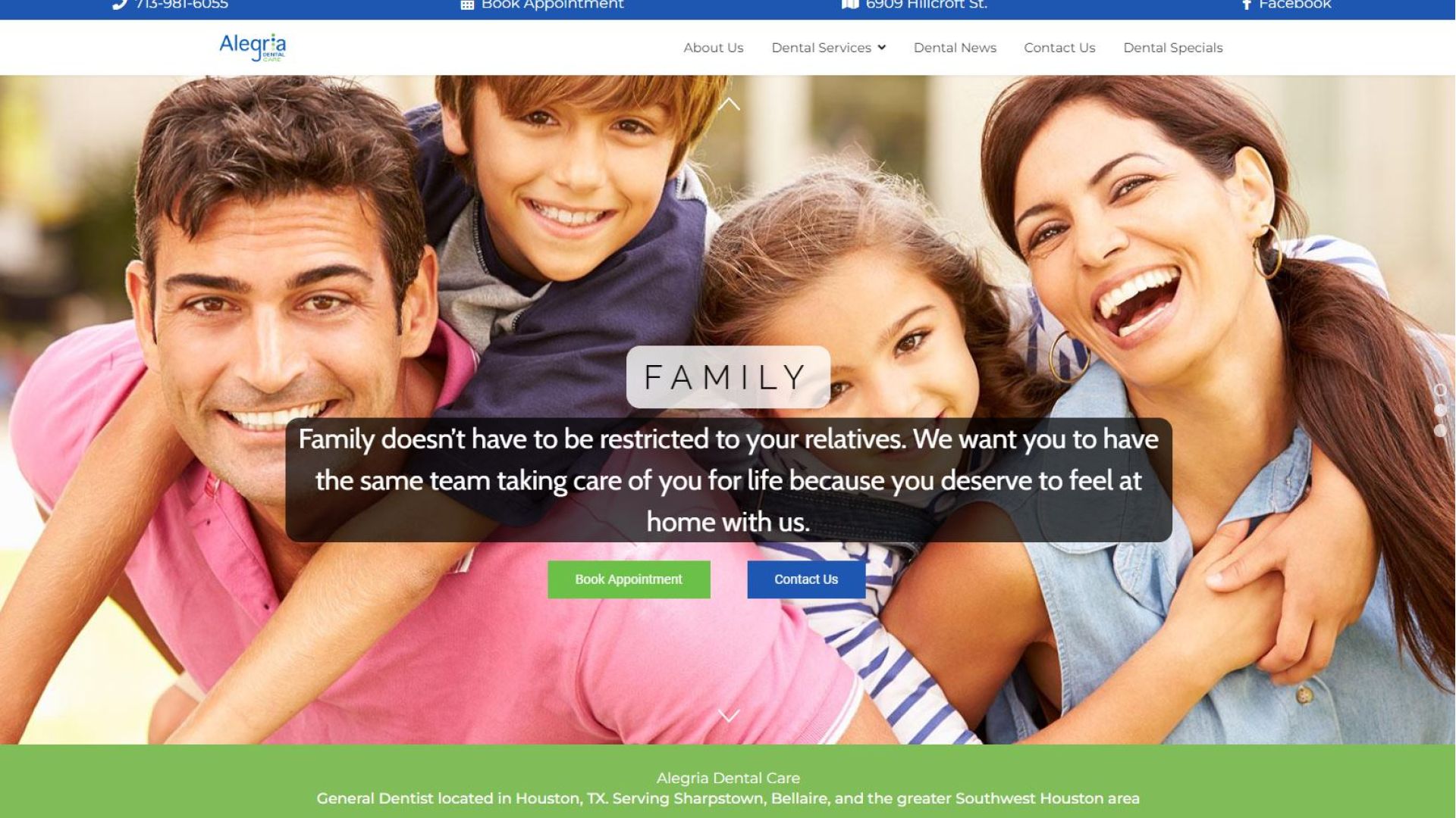 Alegria Dental Care Hero Section made by INFINI Marketing