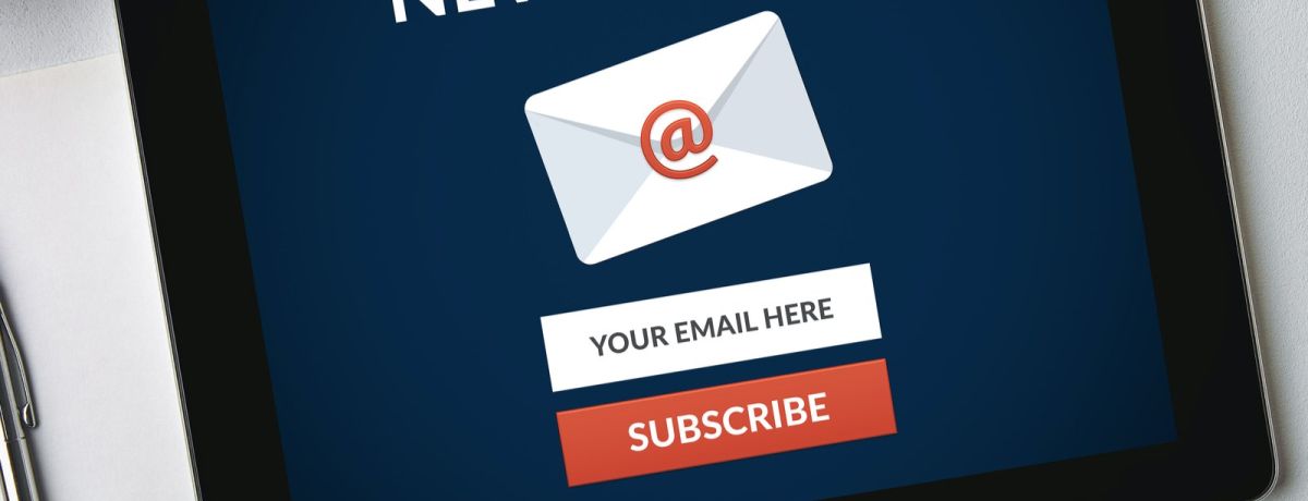 tablet device with an email newsletter subscription onscreen