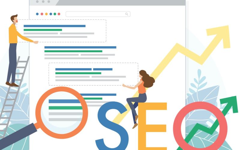 digital graphic of marketing team raising a company's Houston SEO rank