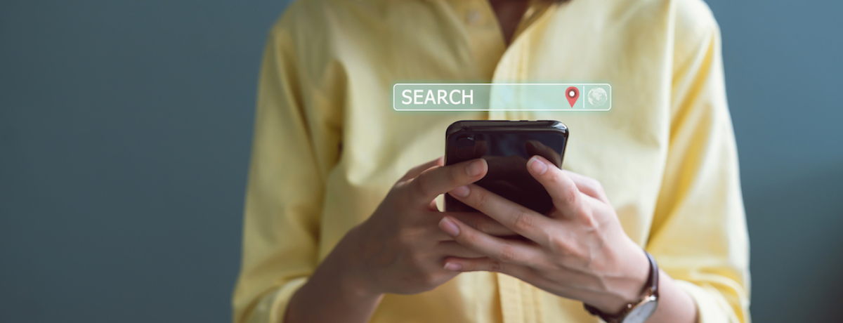 Woman conducting a google search for a local business near her to test local seo
