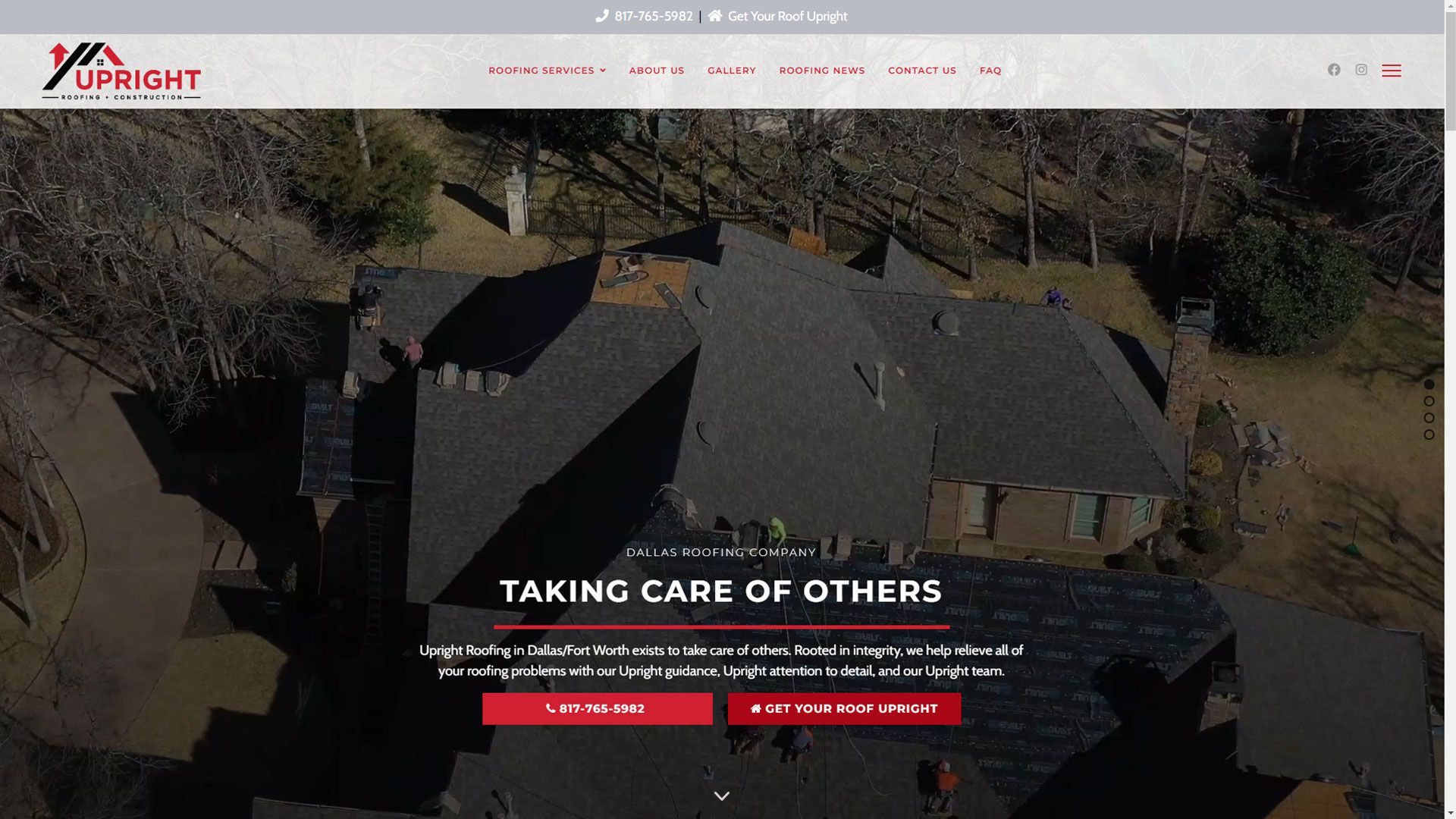 Upright Roofing Webpage Hero Section made by INFINI Marketing