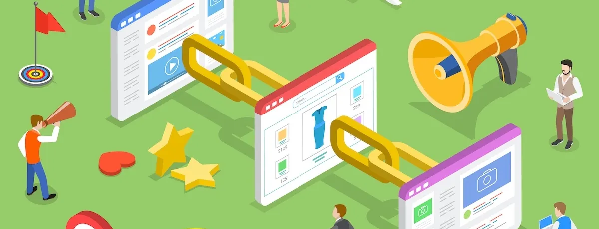 Graphic of links being shared between websites to symbolize link building in a Houston SEO strategy