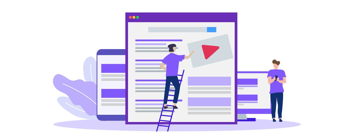 Vector graphic of someone placing a display ad on the side of Google search results