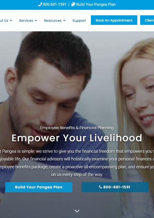 Pangea Financial Group Webpage Hero Section made by INFINI Marketing
