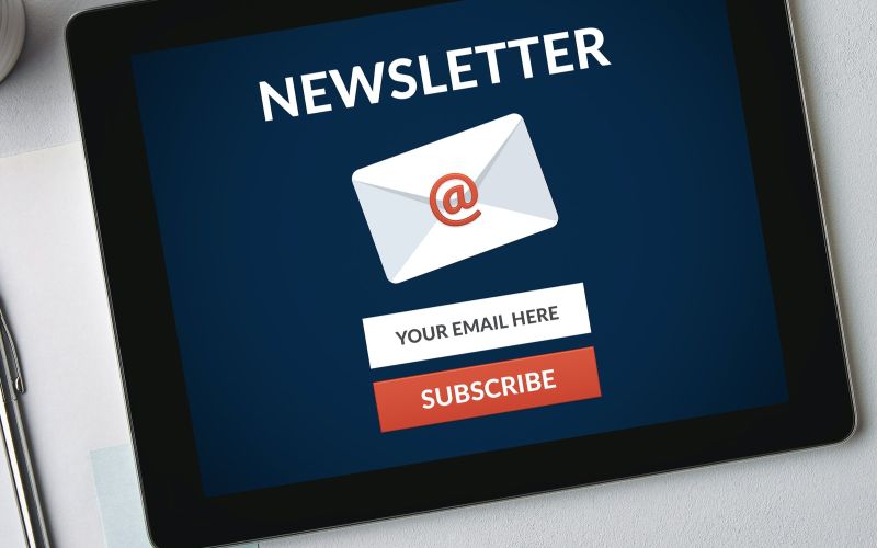 tablet device with an email newsletter subscription onscreen