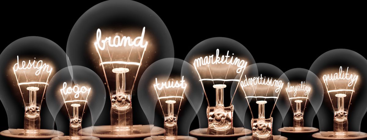 Lightbulbs that say branding, advertising, marketing, trust, quality