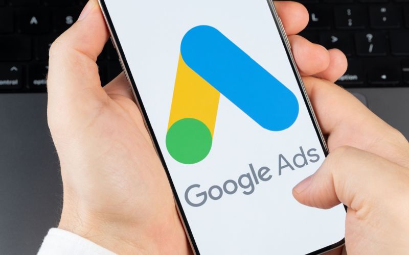 A closeup of Google Ads on a phone