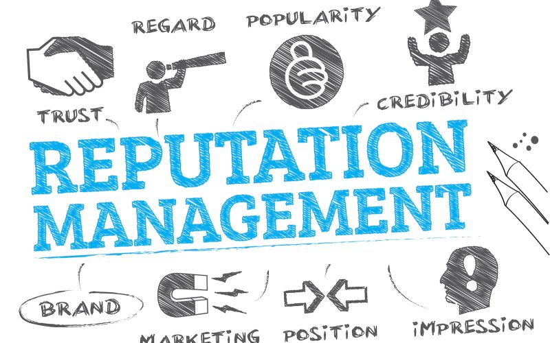 graphic depicting what goes into online reputation management as part of your branding and marketing strategy