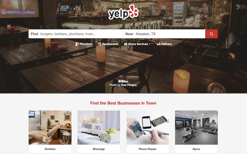 yelp home screen showing best local businesses