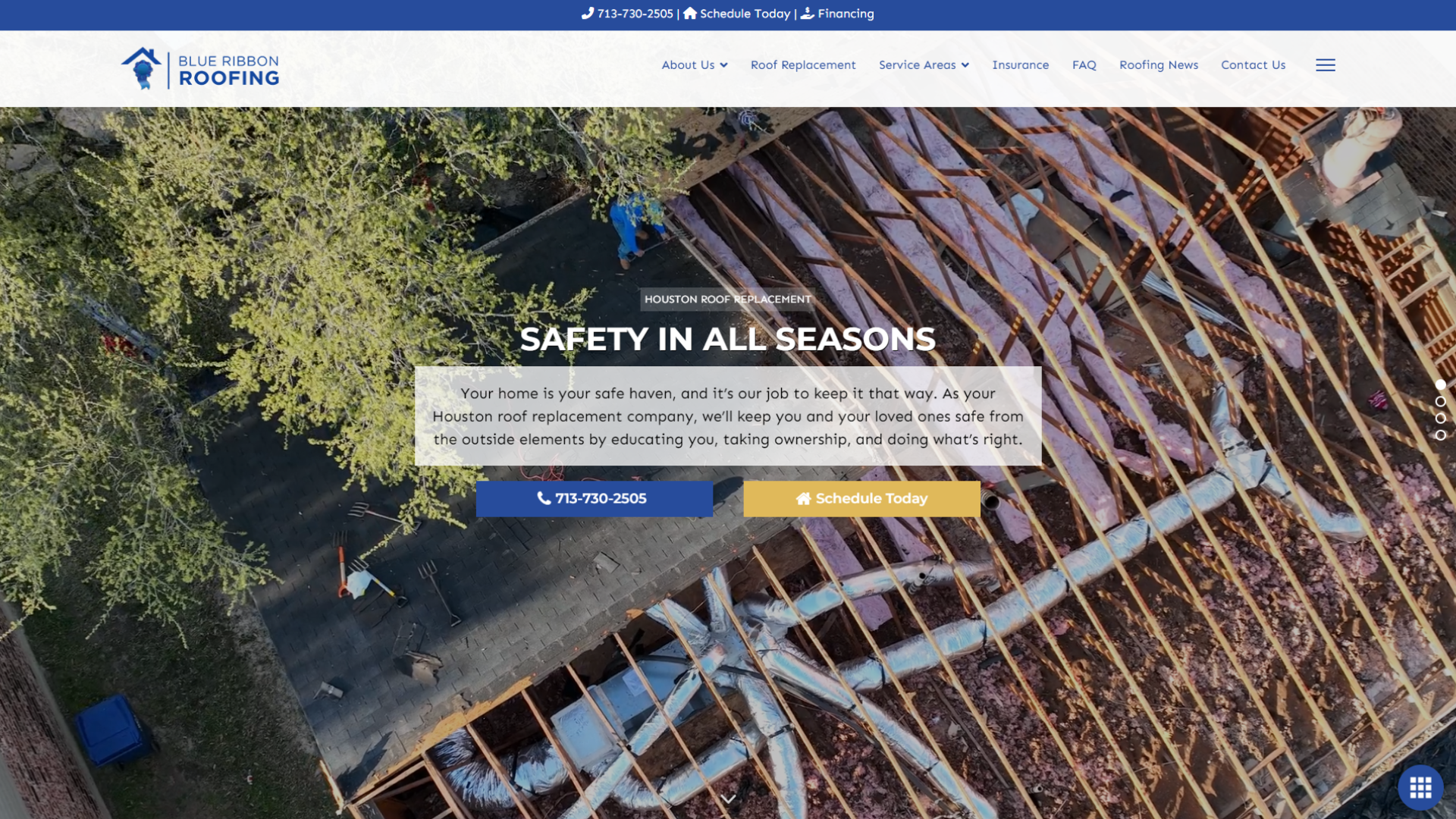 Blue Ribbon Roofing Webpage Hero Section made by INFINI Marketing